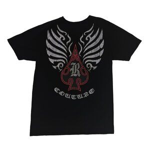 Rawyalty Couture High Roller Vegas Casino Spade Rhinestone Mens L Bling Shirt